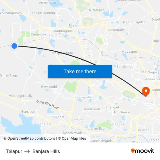 Telapur to Banjara Hills map
