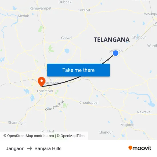 Jangaon to Banjara Hills map