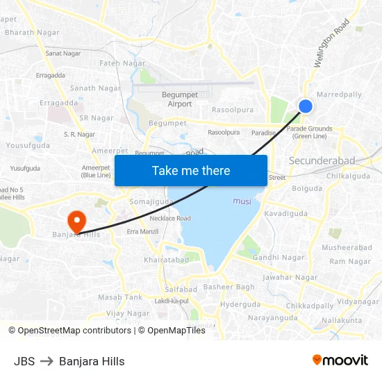 JBS to Banjara Hills map