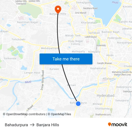 Bahadurpura to Banjara Hills map