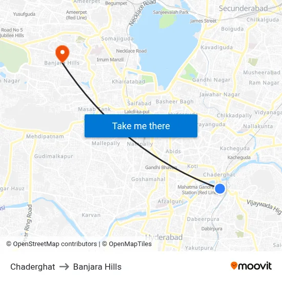 Chaderghat to Banjara Hills map