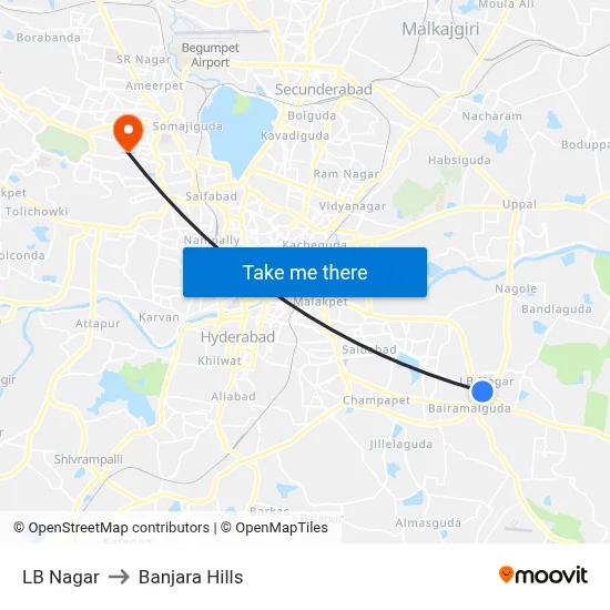 LB Nagar to Banjara Hills map