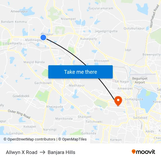Allwyn X Road to Banjara Hills map
