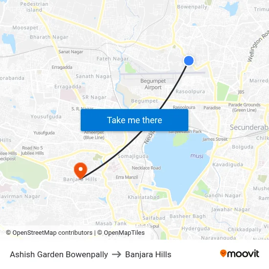 Ashish Garden Bowenpally to Banjara Hills map