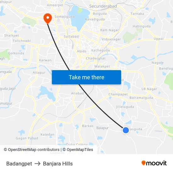 Badangpet to Banjara Hills map