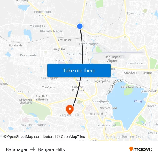 Balanagar to Banjara Hills map