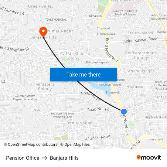 Pension Office to Banjara Hills map