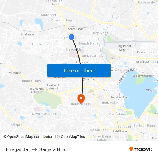 Erragadda to Banjara Hills map