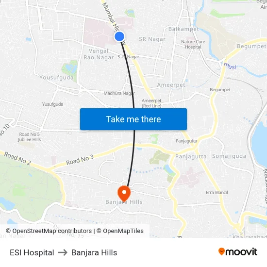 ESI Hospital to Banjara Hills map