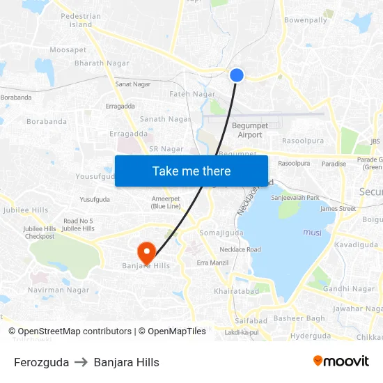 Ferozguda to Banjara Hills map