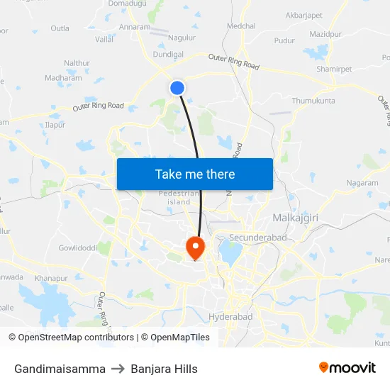 Gandimaisamma to Banjara Hills map
