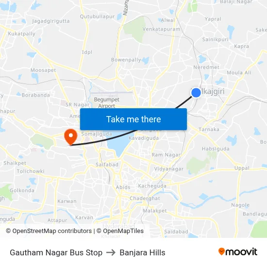 Gautham Nagar Bus Stop to Banjara Hills map