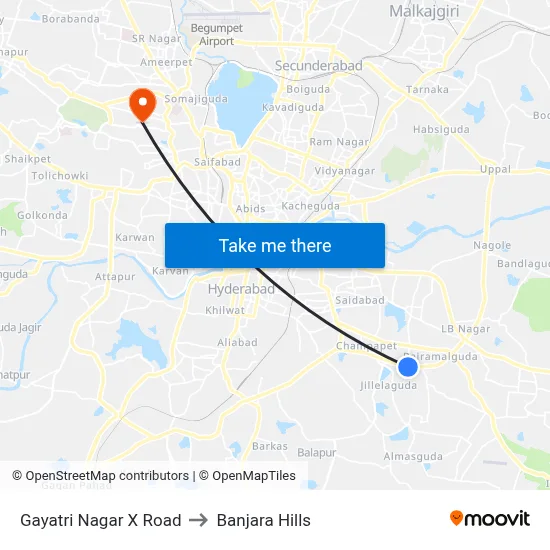 Gayatri Nagar X Road to Banjara Hills map