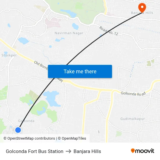 Golconda Fort Bus Station to Banjara Hills map