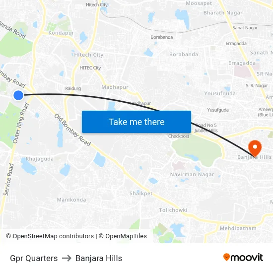 Gpr Quarters to Banjara Hills map