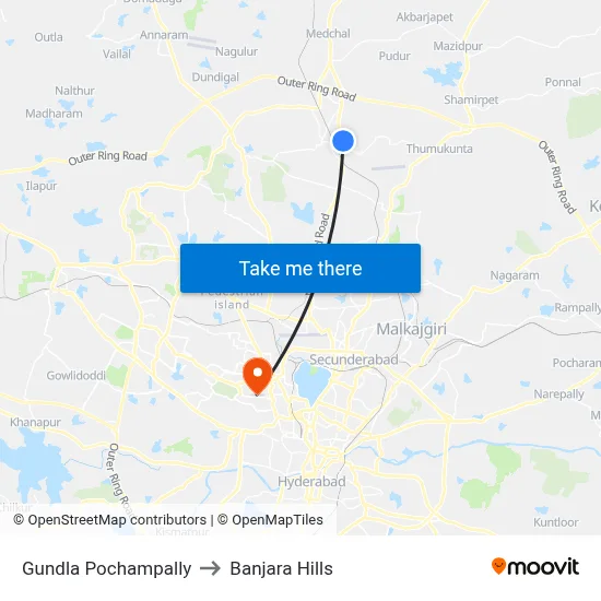 Gundla Pochampally to Banjara Hills map