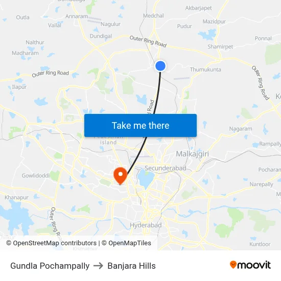 Gundla Pochampally to Banjara Hills map