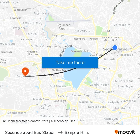 Secunderabad Bus Station to Banjara Hills map