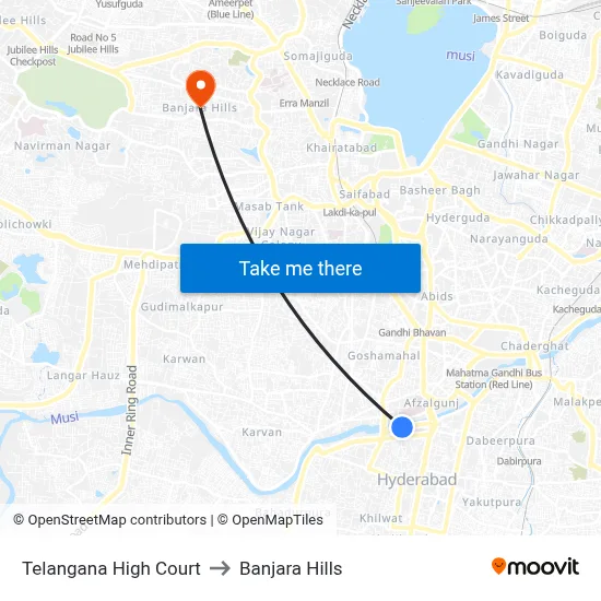 Telangana High Court to Banjara Hills map