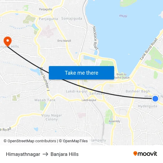 Himayathnagar to Banjara Hills map