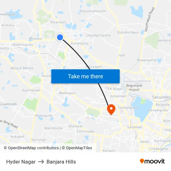 Hyder Nagar to Banjara Hills map