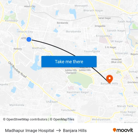 Madhapur Image Hospital to Banjara Hills map