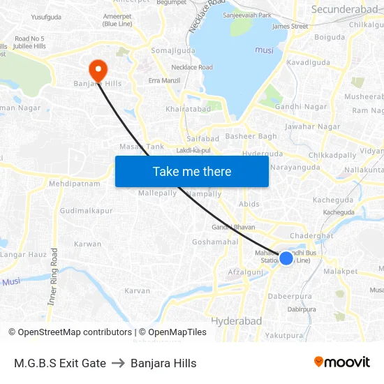 M.G.B.S Exit Gate to Banjara Hills map