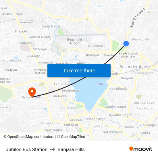 Jubilee Bus Station to Banjara Hills map