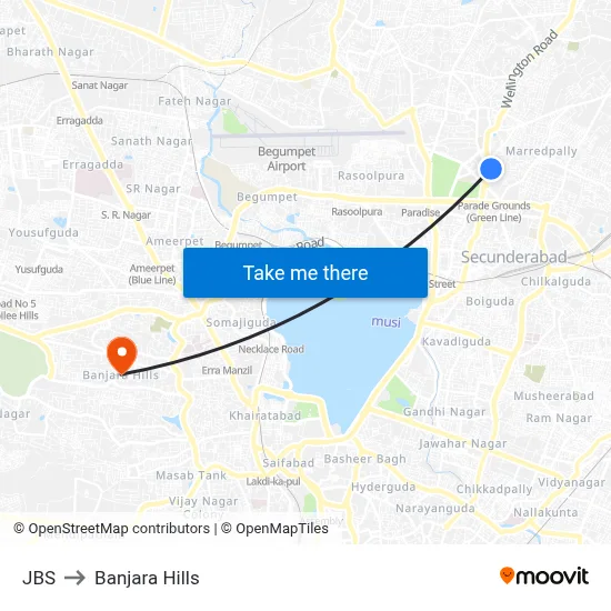 JBS to Banjara Hills map