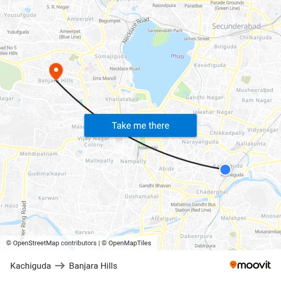 Kachiguda to Banjara Hills map