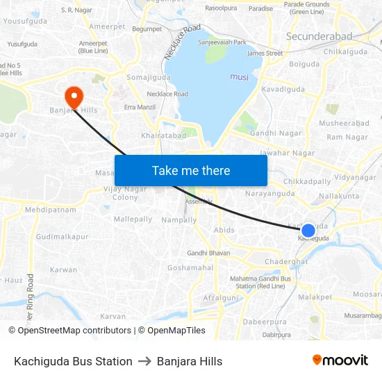 Kachiguda Bus Station to Banjara Hills map
