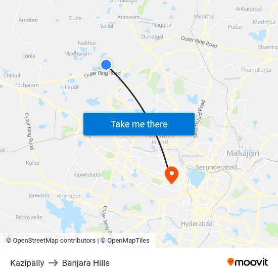 Kazipally to Banjara Hills map