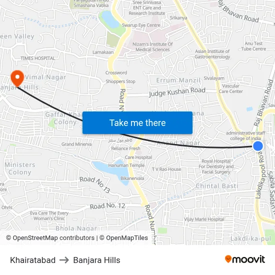 Khairatabad to Banjara Hills map