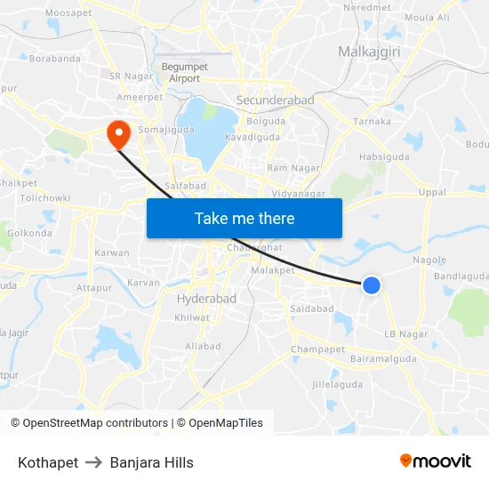 Kothapet to Banjara Hills map