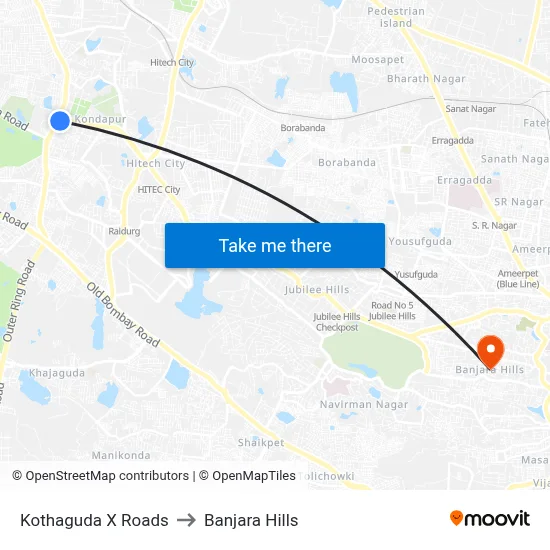 Kothaguda X Roads to Banjara Hills map