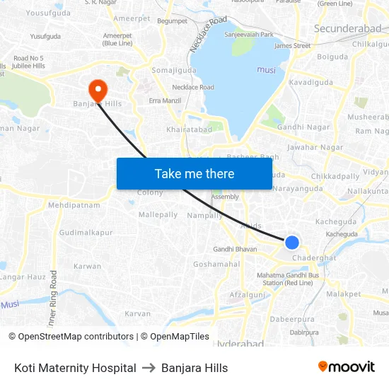 Koti Maternity Hospital to Banjara Hills map