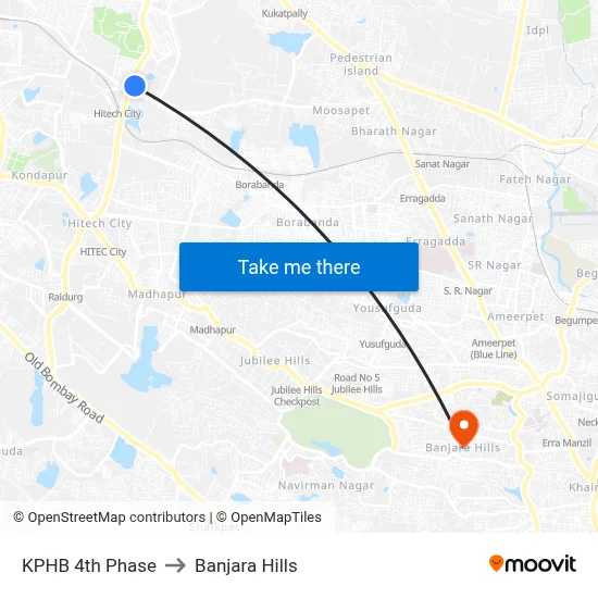 KPHB 4th Phase to Banjara Hills map