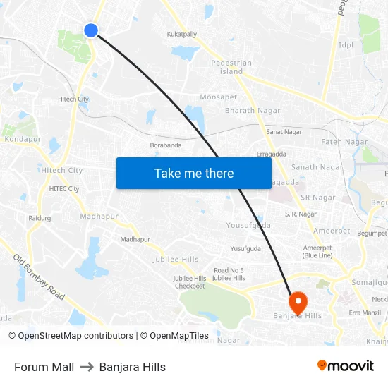 Forum Mall to Banjara Hills map