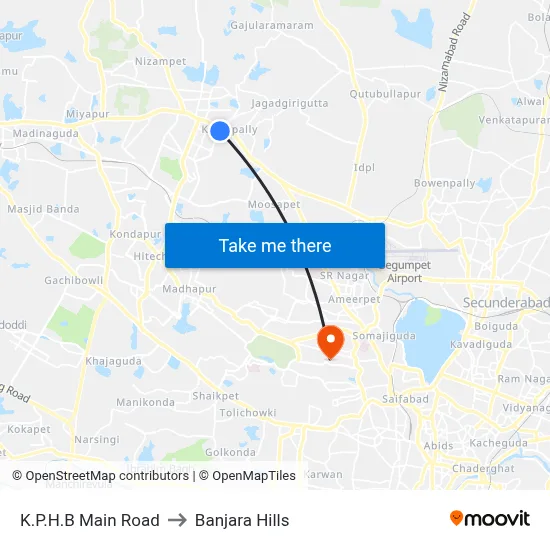K.P.H.B Main Road to Banjara Hills map