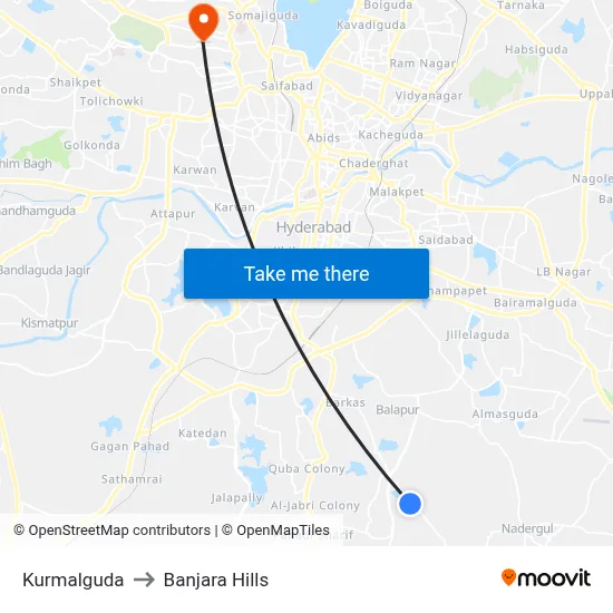 Kurmalguda to Banjara Hills map