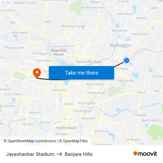 Jayashankar Stadium to Banjara Hills map