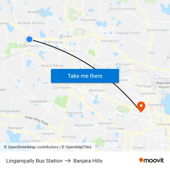 Lingampally Bus Station to Banjara Hills map