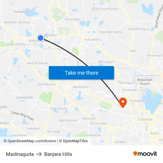 Madinaguda to Banjara Hills map