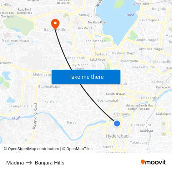 Madina to Banjara Hills map