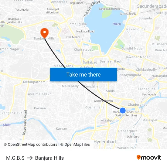 M.G.B.S to Banjara Hills map