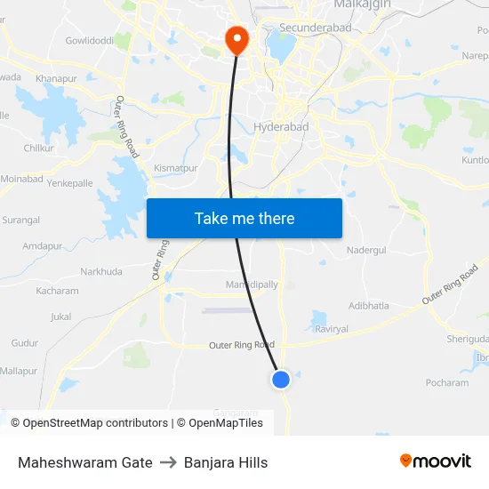 Maheshwaram Gate to Banjara Hills map