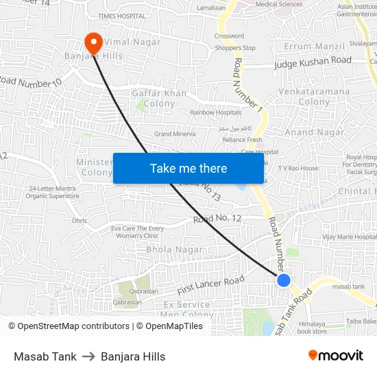 Masab Tank to Banjara Hills map