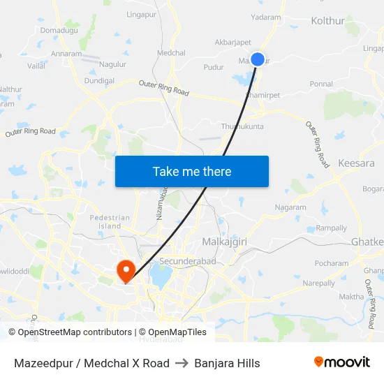 Mazeedpur / Medchal X Road to Banjara Hills map