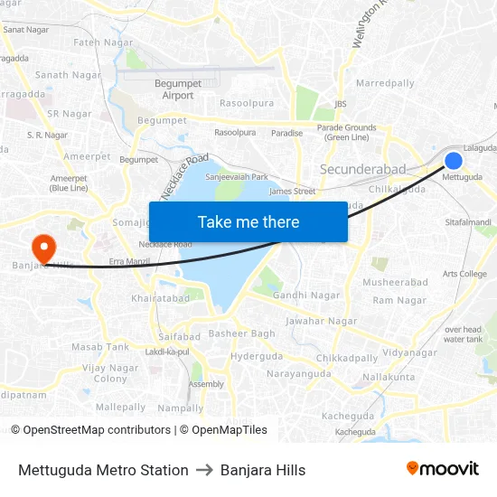 Mettuguda Metro Station to Banjara Hills map