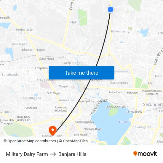 Military Dairy Farm to Banjara Hills map